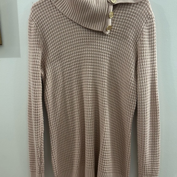 Calvin Klein Women’s Pink Cowl Neck Knit Long Sweater Gold Buttons Size M - Picture 2 of 7